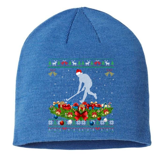 Hockey Sports Lover Xmas Santa Ugly Field Hockey Christmas Gift Sustainable Beanie