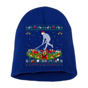 Hockey Sports Lover Xmas Santa Ugly Field Hockey Christmas Gift Short Acrylic Beanie