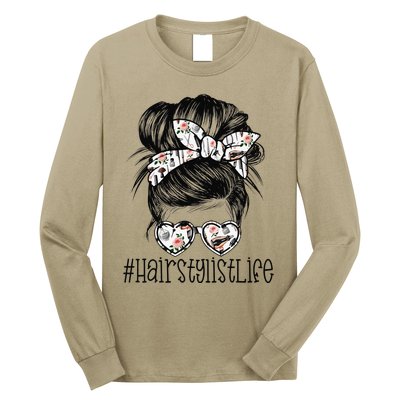 Hair Stylist Life Mom Messy Bun Mother's Day Long Sleeve Shirt