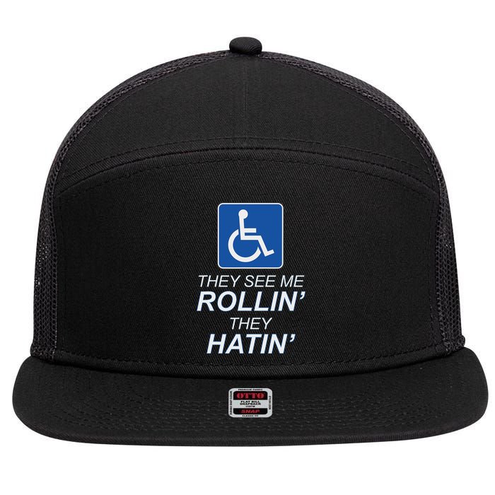 Hey See Me Rollin Hey Hain Funny Wheelchair Graphic 7 Panel Mesh Trucker Snapback Hat