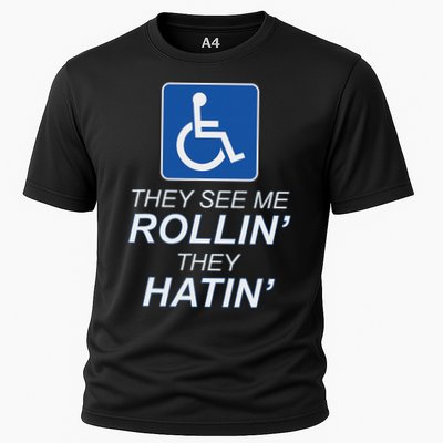 Hey See Me Rollin Hey Hain Funny Wheelchair Graphic Cooling Performance Crew T-Shirt