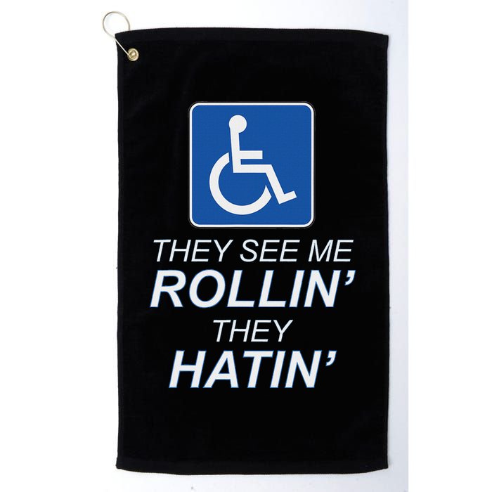 Hey See Me Rollin Hey Hain Funny Wheelchair Graphic Golf Towel