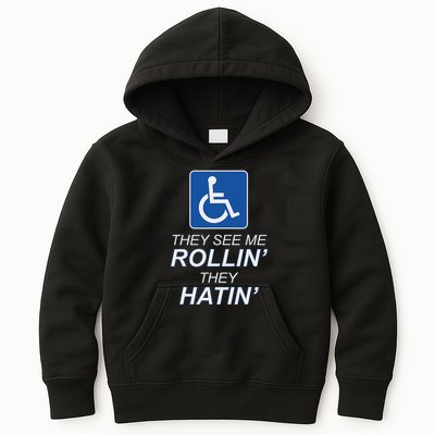 Hey See Me Rollin Hey Hain Funny Wheelchair Graphic Kids Hoodie