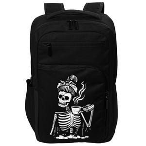 Halloween Skeleton Messy Bun Coffee Funny Costume Mom Impact Tech Backpack