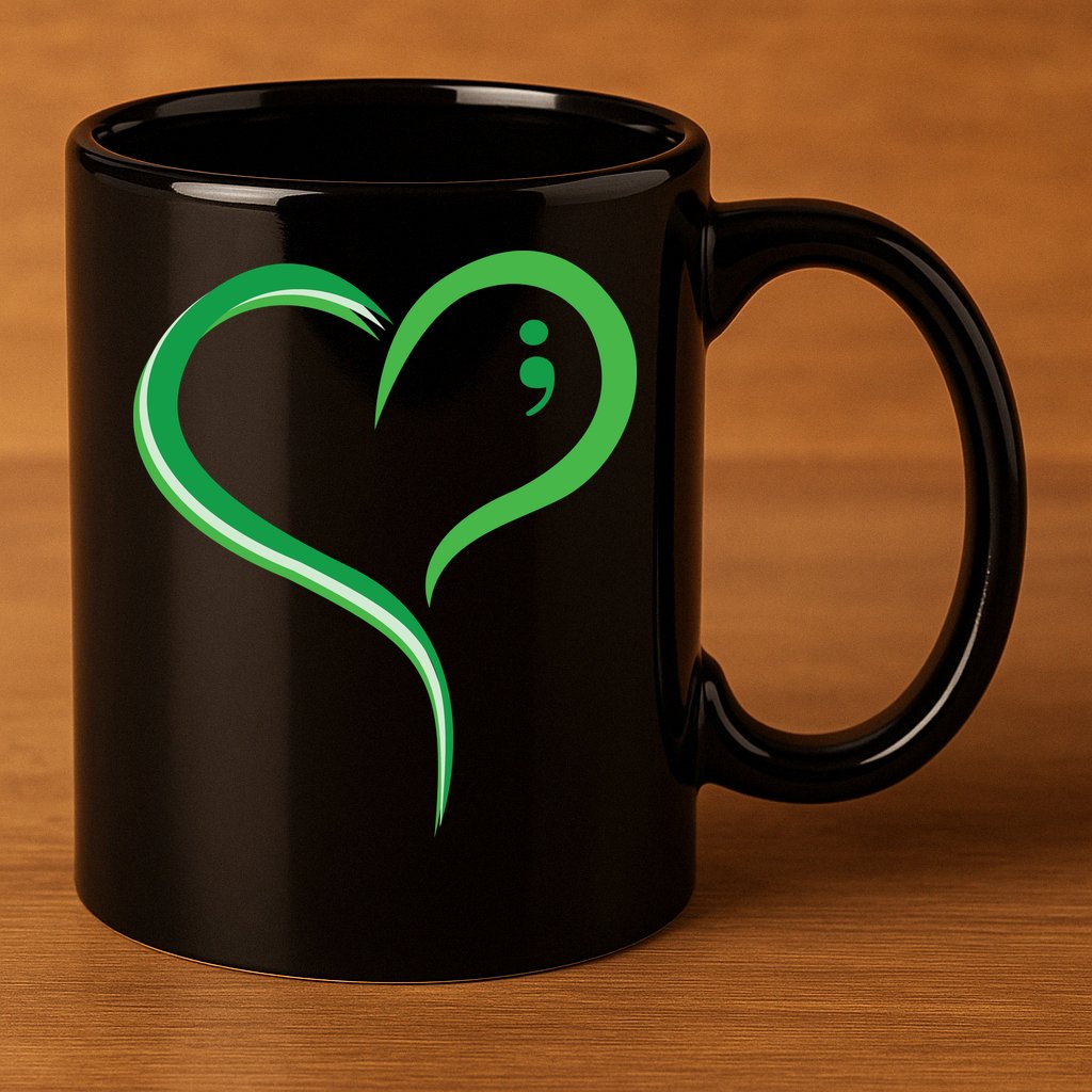 Heart Semicolon Mental Health Awareness 11oz C Handle Ceramic Mug