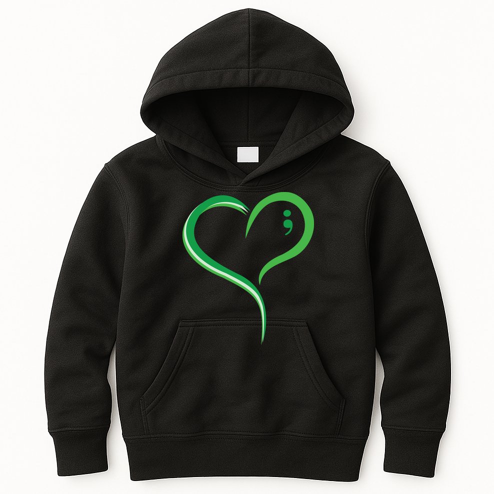 Heart Semicolon Mental Health Awareness Kids Hoodie