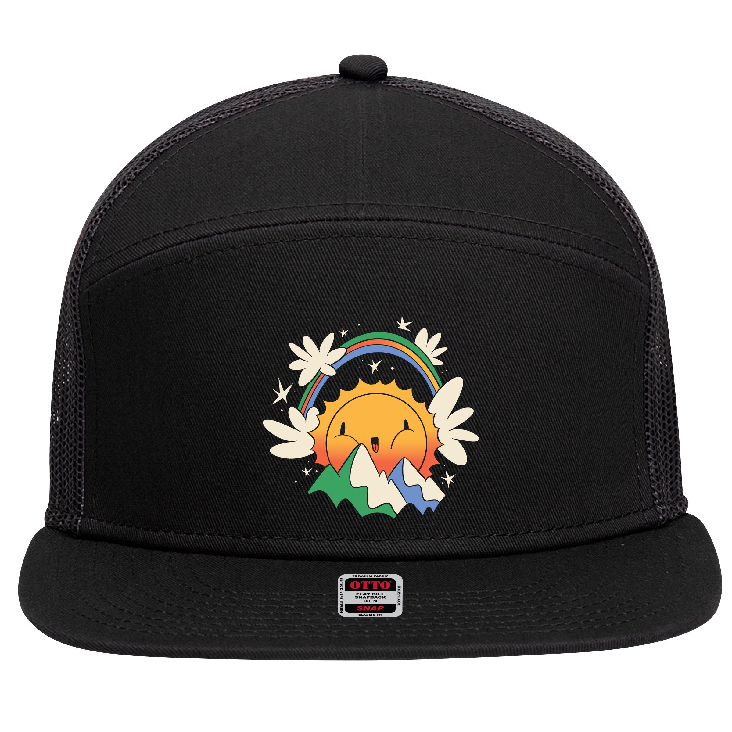 Happy Sun Mountain Rainbow 7 Panel Mesh Trucker Snapback Hat
