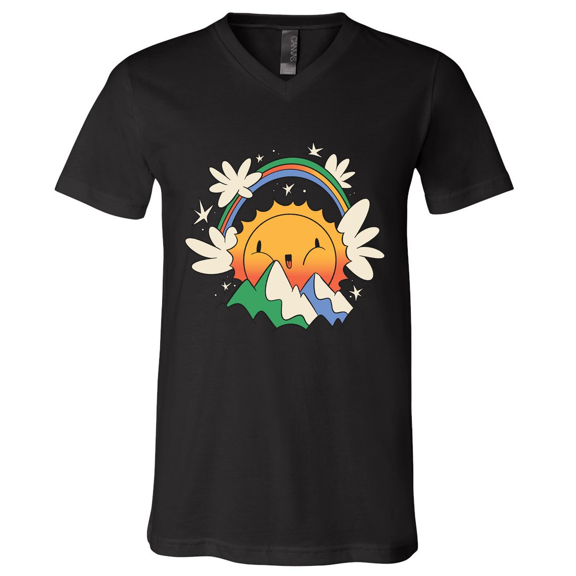 Happy Sun Mountain Rainbow V-Neck T-Shirt