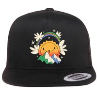 Happy Sun Mountain Rainbow Flat Bill Trucker Hat