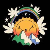 Happy Sun Mountain Rainbow Flat Bill Trucker Hat