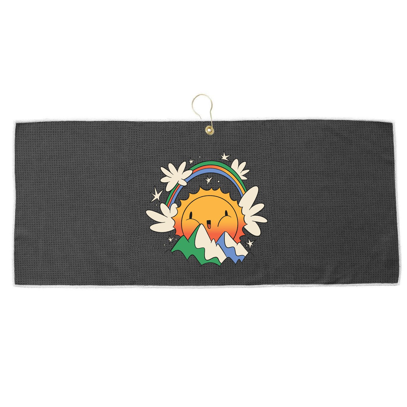 Happy Sun Mountain Rainbow Large Microfiber Waffle Golf Towel