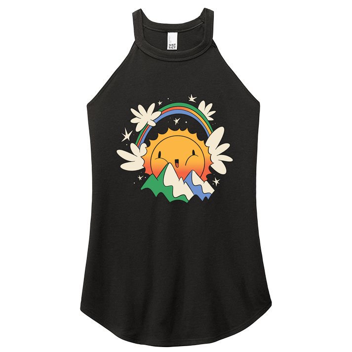 Happy Sun Mountain Rainbow Women's Perfect Tri Rocker Tank
