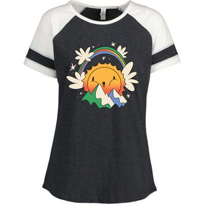 Happy Sun Mountain Rainbow Enza Ladies Jersey Colorblock Tee