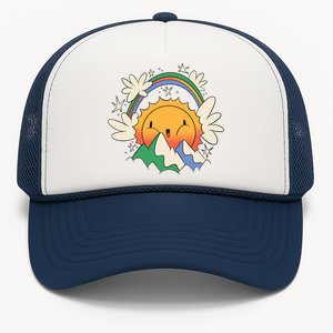 Happy Sun Mountain Rainbow Trucker Hat