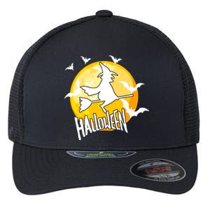 Halloween Spooky Moon Flying Witch Flexfit Unipanel Trucker Cap