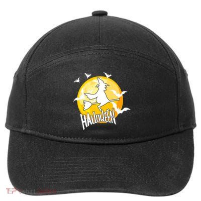 Halloween Spooky Moon Flying Witch 7-Panel Snapback Hat