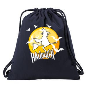 Halloween Spooky Moon Flying Witch Drawstring Bag