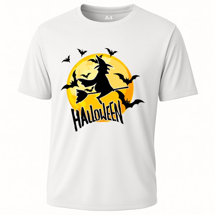 Halloween Spooky Moon Flying Witch Cooling Performance Crew T-Shirt