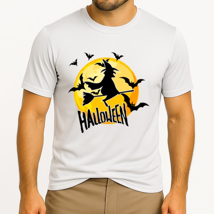 Halloween Spooky Moon Flying Witch Cooling Performance Crew T-Shirt