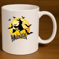 Halloween Spooky Moon Flying Witch 11oz C Handle Ceramic Mug