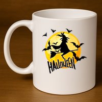 Halloween Spooky Moon Flying Witch 11oz C Handle Ceramic Mug