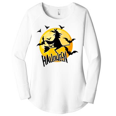 Halloween Spooky Moon Flying Witch Women's Perfect Tri Tunic Long Sleeve Shirt