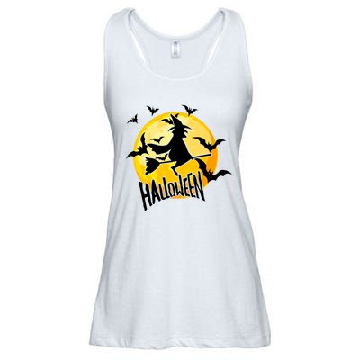 Halloween Spooky Moon Flying Witch Ladies Essential Flowy Tank