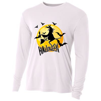 Halloween Spooky Moon Flying Witch Cooling Performance Long Sleeve Crew