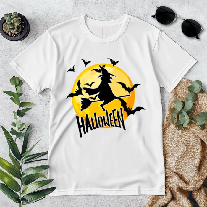 Halloween Spooky Moon Flying Witch Premium T-Shirt