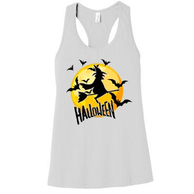 Halloween Spooky Moon Flying Witch Women's Racerback Tank