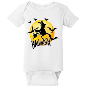 Halloween Spooky Moon Flying Witch Baby Bodysuit