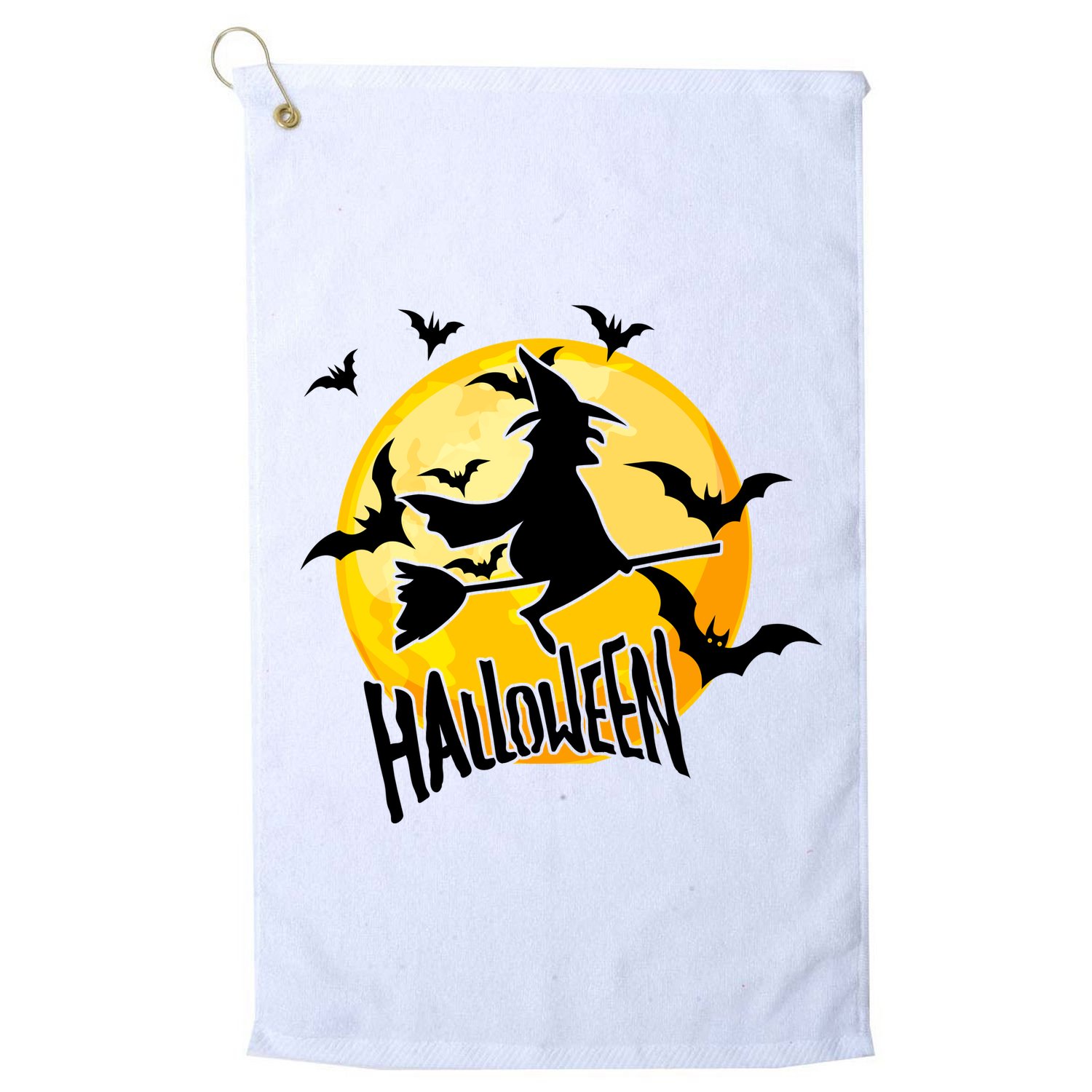 Halloween Spooky Moon Flying Witch Golf Towel