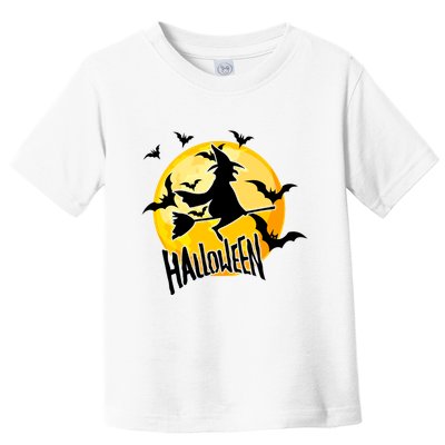 Halloween Spooky Moon Flying Witch Toddler T-Shirt