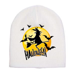 Halloween Spooky Moon Flying Witch Short Acrylic Beanie