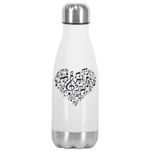 Heart Shape Musical Notes Music Lovers Gift Valentines Day Gift Stainless Steel Insulated Water Bottle