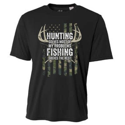 Hunting Solves Most Of My Problems Fishing The Rest Funny Cooling Performance Crew T-Shirt