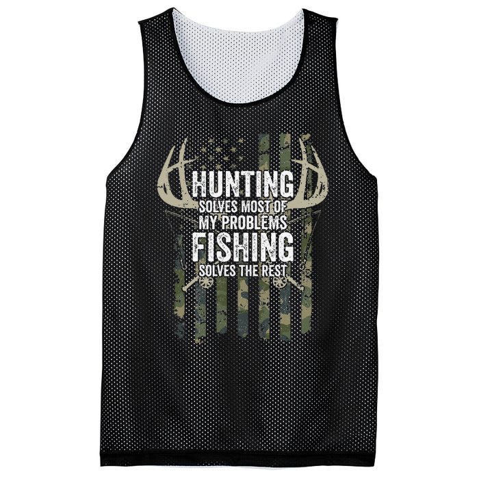 Hunting Solves Most Of My Problems Fishing The Rest Funny Mesh Reversible Basketball Jersey Tank