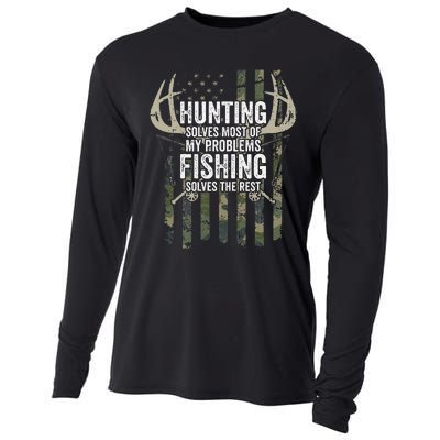 Hunting Solves Most Of My Problems Fishing The Rest Funny Cooling Performance Long Sleeve Crew