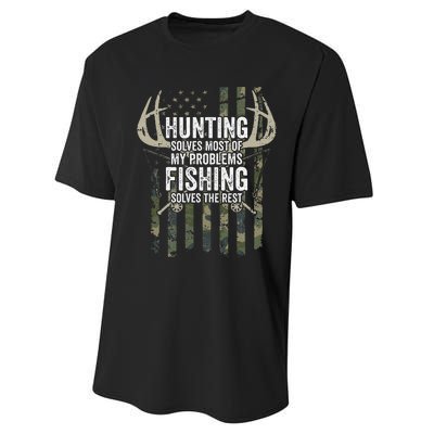 Hunting Solves Most Of My Problems Fishing The Rest Funny Performance Sprint T-Shirt