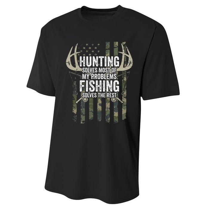 Hunting Solves Most Of My Problems Fishing The Rest Funny Performance Sprint T-Shirt