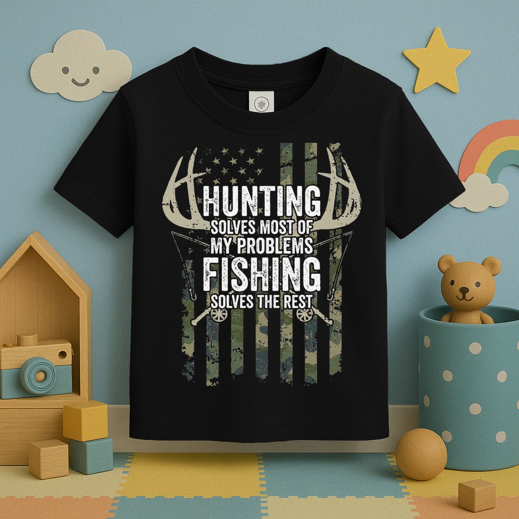 Hunting Solves Most Of My Problems Fishing The Rest Funny Toddler T-Shirt