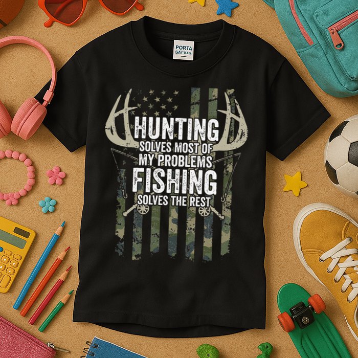 Hunting Solves Most Of My Problems Fishing The Rest Funny Kids T-Shirt