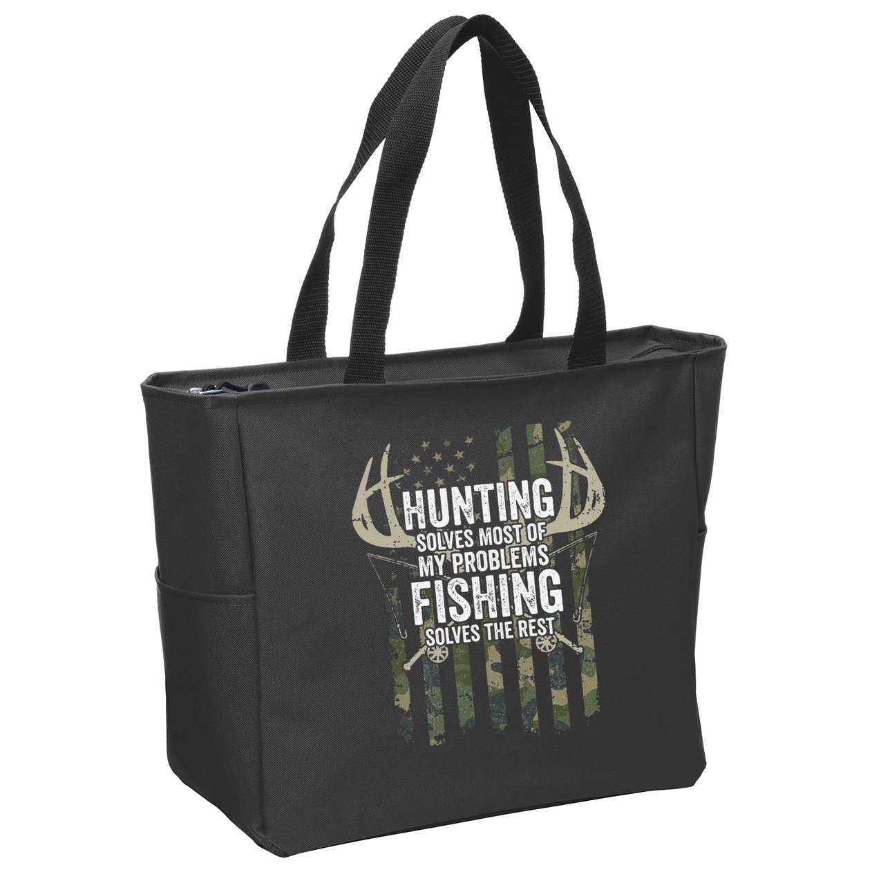 Hunting Solves Most Of My Problems Fishing The Rest Funny Zip Tote Bag