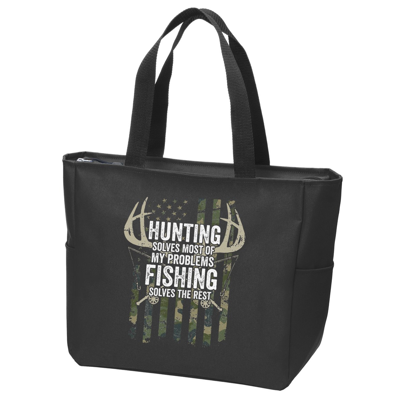 Hunting Solves Most Of My Problems Fishing The Rest Funny Zip Tote Bag