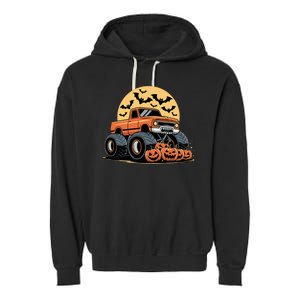 Halloween Shirts Monster Truck Pumpkins Garment-Dyed Fleece Hoodie