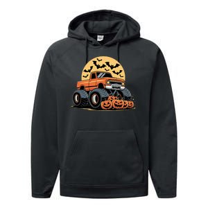 Halloween Shirts Monster Truck Pumpkins Performance Fleece Hoodie