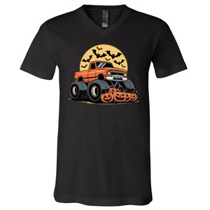 Halloween Shirts Monster Truck Pumpkins V-Neck T-Shirt