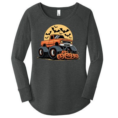 Halloween Shirts Monster Truck Pumpkins Women's Perfect Tri Tunic Long Sleeve Shirt