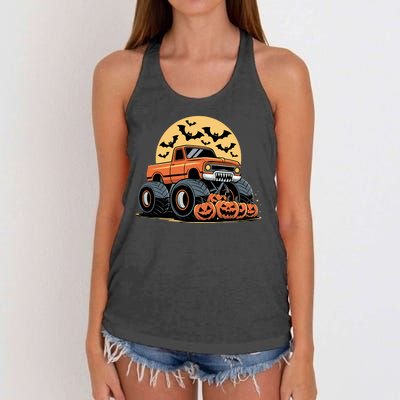 Halloween Shirts Monster Truck Pumpkins Women's Knotted Racerback Tank