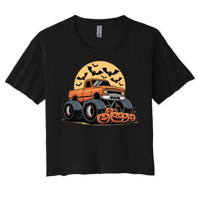 Halloween Shirts Monster Truck Pumpkins Women's Crop Top Tee